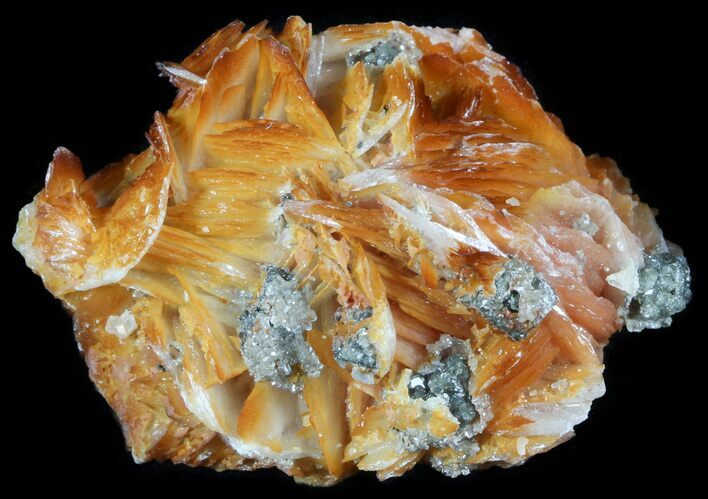 Orange Bladed Barite With Cerussite & Galena - Morocco #51405